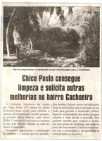 Chico Paulo consegue limpeza e solicita outras melhorias no bairro Cachoeira. Jornal Correio da Cidade, Conselheiro Lafaiete, 18 nov. 2017 a 24 nov. 2017, 1396ª ed., Caderno Política, p. 06.