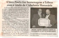 Chico Paulo faz homenagem a Leleco com o título de Cidadania Honorária. Jornal Correio da Cidade, Conselheiro Lafaiete, 30 set. 2017 a 06 out. 2017, 1389ª ed., Caderno Política, p 6.