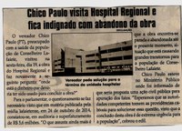 Chico Paulo visita Hospital Regional e fica indignado com abandono da obra. Jornal Correio da Cidade, Conselheiro Lafaiete, 27 mai. 2017 a 02 jun. 2017, 1371ª ed., Caderno Política,p. 4.