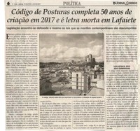 Código de Posturas completa 50 anos de criação em 2017 e é letra morta em Lafaiete. Jornal Correio da Cidade, Conselheiro Lafaiete, 18 fev. 2017 a 24 fev. 2017, 1357ª ed., Caderno Política,p. 6.