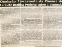 Comissão Processante da Câmara de Lafaiete notifica Prefeito sobre a denúncia. Jornal Nova Gazeta, Conselheiro Lafaiete, 08 dez. 2007, 491ª ed., p. 07.