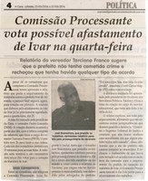 Comissão Processante vota possível afastamento de Ivar na quarta-feira. Jornal Correio da Cidade, Conselheiro Lafaiete, 21 a 27 mai. 2016, 1318ª ed.,  Caderno Política, p. 4.