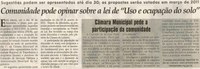 Comunidade pode opinar sobre a lei de "Uso e Ocupação do solo": sugestões podem ser apresentadas até dia 30; as propostas serão votadas em março de 2011.  Jornal Correio da Cidade, Conselheiro Lafaiete, 11 dez. 2010, p. 04.