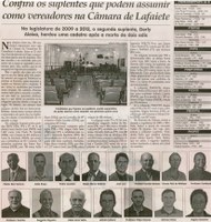 Confira os suplentes que podem assumir como vereadores na Câmara de Lafaiete,. Jornal Correio da Cidade, Conselheiro Lafaiete, 15 a 21 out. 2010, 1339ª ed., Caderno Política, p. 6.
