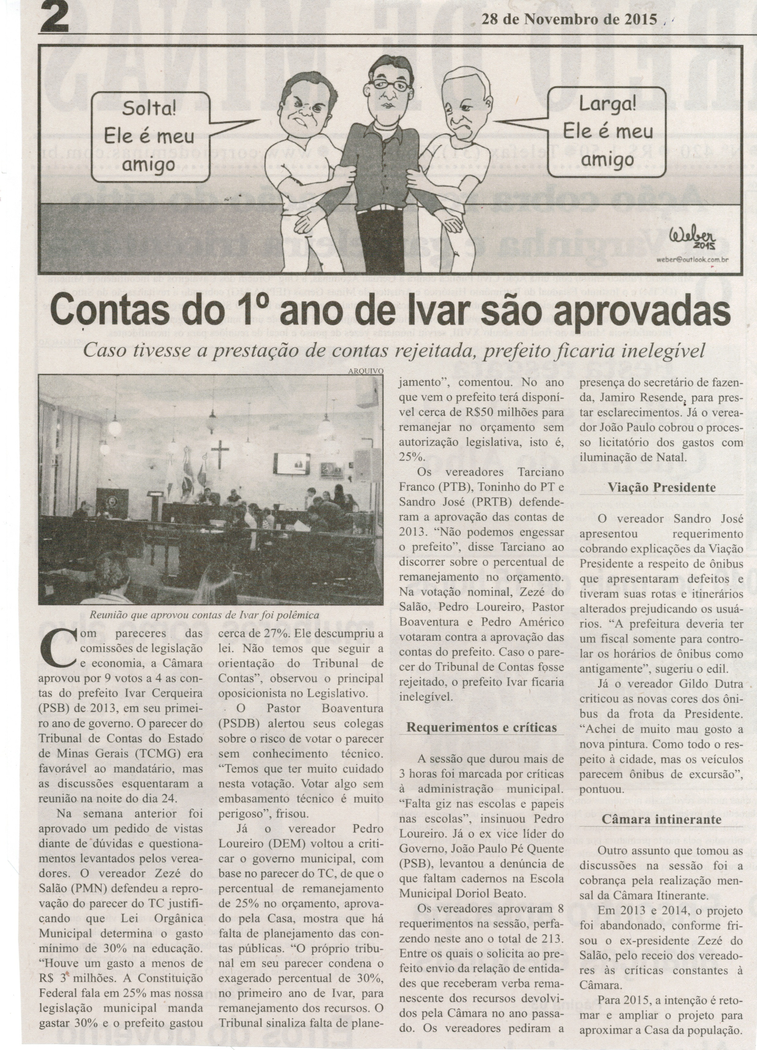 Contas do 1º ano de Ivar são aprovadas. Correio de Minas, Conselheiro Lafaiete, 29 nov. 2011, 420ª ed., p. 2 