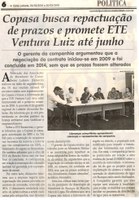 Copasa busca repactuação de prazos e promete ETE Ventura Luiz até junho. Jornal Correio da Cidade, Conselheiro Lafaiete, 24 mar. 2018 a 30 mar. 2018, 1414ª ed., Caderno Política, p. 6. 