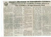 CPI da Câmara de Conselheiro Lafaiete encerra os seus trabalhos e divulga Relatório Final. Folha Livre, Conselheiro Lafaiete, 26 out. 2007, 343ª ed., p. 02. 