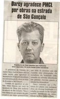 Darcy agradece PMCL por obras na estrada de São Gonçalo. Jornal Correio da Cidade, Conselheiro Lafaiete, 17 fev. 2018 a 23 fev. 2018, 1409ª ed., Caderno Política, p 06.