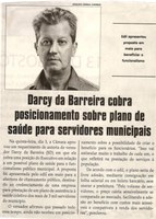 Darcy da Barreira cobra posicionamento sobre plano de saúde para servidores municipais. Jornal Correio da Cidade, Conselheiro Lafaiete, 12 ago. 2017 a 18 ago. 2017, 1382ª ed., Caderno Política, p 6.