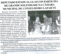  Deputado Estadual Glaycon participa de grande solenidade na Câmara Municipal de Conselheiro Lafaiete, Jornal Gazeta, 26 set. 2015, 855ª ed., ano XVIII, Gerais, p. A2.