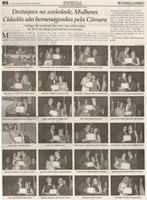 Destaques na sociedade, Mulheres Cidadãs são homenageadas pela Câmara. Jornal Correio da Cidade, Conselheiro Lafaiete, 06 abr. 2019 a 12 abr. 2019, 1468ª ed., Caderno Caderno Especial, p. B8.