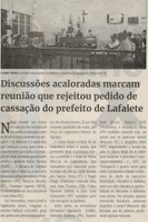 Discussões acaloradas marcam reunião que rejeitou pedido de cassação do prefeito de Lafaiete. Jornal Correio, Conselheiro Lafaiete, 18 Setembro 2021, 1594ª ed., Caderno Política, p. 04.
