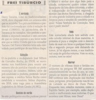 É verdade. Jornal Correio da Cidade, Conselheiro Lafaiete, 11 a 17 jan. 2020. 1507ª ed., Caderno Opinião, Frei Tibúrcio, p. 8.