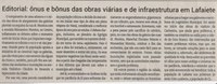 Editorial: ônus e bônus das obras viárias e de infraestrutura em Lafaiete. Jornal Correio da Cidade, Conselheiro Lafaiete de 18 a 24 de nov. de 2023, 1706ª ed., Opinião, p. 06.