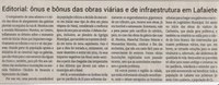 Editorial: ônus e bônus das obras viárias e de infraestrutura em Lafaiete. Jornal Correio da Cidade, Conselheiro Lafaiete de 18 a 24 de nov. de 2023, 1706ª ed., Opinião, p. 06.