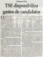 Eleições 2008, TSE disponibiliza gastos de candidatos, Jornal Correio da Cidade, 06 dez. 2008, p. 04.