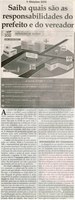 Eleições 2012: saiba quais são as responsabilidades do prefeito e do vereador. Jornal Correio da Cidade, Conselheiro Lafaiete, 08 set. 2012, 1128ª, p. 28.