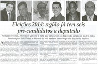 Eleições 2014: região já tem seis pré-candidatos a deputado: Glaycon Franco, Anderson Cabido e Ta ta Car concorrem a deputado estadual; Padre João, Washington Luiz Viana e Mauro da ... . Jornal Correio da Cidade, Conselheiro Lafaiete,  21 jun. 2014, p. 2.