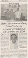 Eleito por unanimidade, João Paulo vai assumir presidência da Câmara em 2020. Jornal Correio da Cidade, Conselheiro Lafaiete, 21 dez. a 27 dez. de 2019, 1503ª ed., Caderno Política, p. 4.