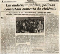 Em audiência pública, polícias contestam aumento da violência. Jornal Correio da Cidade, Conselheiro Lafaiete, 04 fev. 2017 a 10 fev. 2017, 1355ª ed., Caderno Política,p. 4.