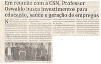 Em reunião com a CSN, Professor Oswaldo busca investimentos para educação, saúde e geração de empregos. Jornal Correio da Cidade, Conselheiro Lafaiete, 05 a 11 abr. 2025, 1774ª ed., Política, p. 2.