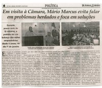 Em visita à Câmara, Mario Marcus evita falar em problemas herdados e foca em soluções. Jornal Correio da Cidade, Conselheiro Lafaiete, 14 jan. 2017 a 20 jan. 2017, 1352ª ed. Caderno Político, p. 6.