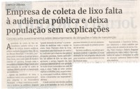 Empresa de coleta de lixo falta à audiência pública e deixa população sem explicações. Jornal Correio da Cidade, Conselheiro Lafaiete, 16 a 22 ago. 2025, 1792ª ed., Política, p. 2.