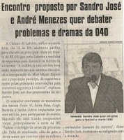 Encontro proposto por Sandro José e André Menezes quer debater problemas e dramas da 040. Jornal Correio da Cidade, Conselheiro Lafaiete, 17 nov. 2018 a 23 nov. 2018, 1448ª ed., Caderno Política, p. 2.