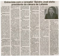 Entrevista com o vereador Sandro José eleito presidente da Câmara de Lafaiete. Jornal Expressão Regional, Conselheiro Lafaiete, 07 jan. 2017 a 14 jan. 2017, 457Xª ed., p. 5.