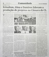 Erivelton, Gina e Damires lideram a produção de projetos na Câmara de CL. Jornal Correio da Cidade, Conselheiro Lafaiete, 17 a 23 jan. 2026, 1811ª ed., Comunidade, p. 8.