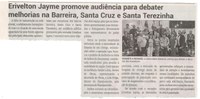 Erivelton Jayme promove audiência para debater melhorias na Barreira, Santa Cruz e Santa Terezinha. Jornal Correio da Cidade, Conselheiro Lafaiete, 27 set. a 3 out. 2025, 1798ª ed., Política, p. 4.