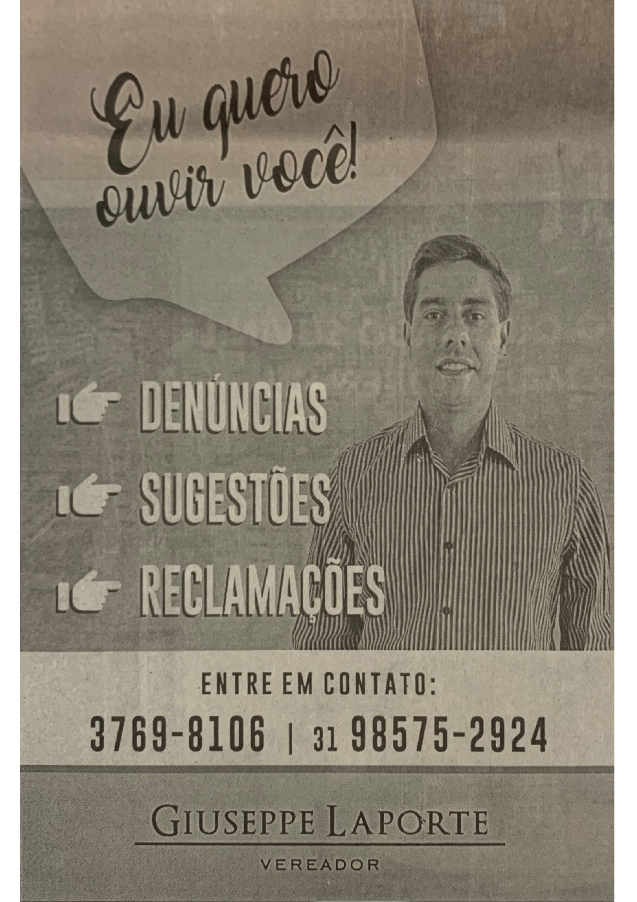 Eu quero ouvir você! Jornal Correio da Cidade, Conselheiro Lafaiete, 22 de jan. de 2022, 1611ª ed., Caderno Política, p. 4.