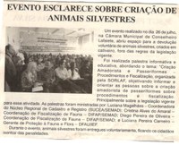 Evento esclarece sobre criação de animais silvestres. Jornal Nova Gazeta, Conselheiro Lafaiete, 22 jul. 2017 a 04 ago. 2017, 920ª ed., Ano XXX, Caderno Gerais,p.10.