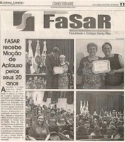 FASAR recebe Moção de Aplauso pelos seus 20 anos. Jornal Correio da Cidade, 22 dez. 2018 a 28 dez. 2018. 1453ª ed., Caderno Comunidade, p. 11.