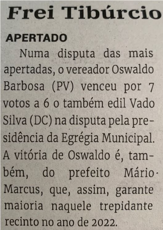 Frei Tibúrcio. Jornal Correio da Cidade, Conselheiro Lafaiete, 18 de dez. de 2021, 1607ª ed., Caderno Opinião, p. 8.