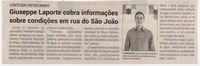 Giuseppe Laporte cobra informação sobre condições em rua do São João. Jornal Correio da Cidade, Conselheiro Lafaiete de 09 a 15 de mar. de 2024, 1721ª ed., Política, p. 02.
