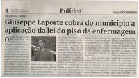 Giuseppe Laporte cobra município a aplicação da lei do piso de enfermagem. Jornal Correio da Cidade, Conselheiro Lafaiete de 26 a 01 de set. de 2023, 1694ª ed., Política, p. 4.