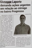 Giuseppe Laporte demanda ações urgentes em relação ao córrego no bairro Progresso. Jornal Correio da Cidade, Conselheiro Lafaiete de 07 a 13 de out. de 2023, 1700ª ed., Política, p. 02.