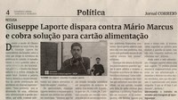 Giuseppe Laporte dispara contra Mário Marcus e cobra solução para cartão alimentação. Jornal Correio da Cidade, Conselheiro Lafaiete de 12 a 18 de ago. de 2023, 1692ª ed., Política, p. 4.