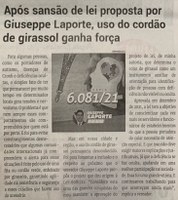 Após sansão de lei proposta por Giuseppe Laporte, uso de cordão de girassol ganha força. Jornal Correio da Cidade, Conselheiro Lafaiete, 23 de abr. de 2022, 1624ª ed., Caderno Política, p. 4.