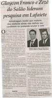 Glaycon Franco e Zezé do Salão lideram pesquisa em Lafaiete: amostragem revela que maioria dos eleitores ainda não definiu seu candidato ou pretende anular o voto. Jornal Correio da Cidade, Conselheiro Lafaiete,  03 out. 2014, p. 2.