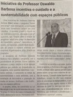 Iniciativa do Professor Oswaldo Barbosa incentiva o cuidado e a sustentabilidade com espaços públicos. Jornal Correio da Cidade, Conselheiro Lafaiete,  de 19 de nov. de 2022, 1654ª ed., Caderno Política, p. 4.