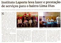 Instituto Laporte leva lazer e prestação de serviços para o bairro Lima Dias. Jornal Correio da Cidade, Conselheiro Lafaiete de 27 de mai. a 02 de jun. de 2023, 1681ª ed. Caderno Comunidade, p. 10.