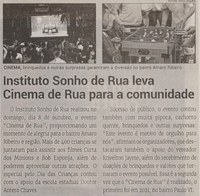 Instituto Sonho de Rua leva Cinema de Rua para a comunidade. Jornal Correio da Cidade, Conselheiro Lafaiete de 14 a 20 de out. de 2023, 1701ª ed., Política, p. 04.