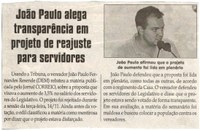 João Paulo alega transparência em projeto de reajuste para servidores. Jornal Correio da Cidade, Conselheiro Lafaiete, 25 nov. 2017 a 01 dez. 2017, 1397ª ed., Caderno Política, p 04.