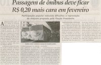 Passagem de ônibus deve ficar R$ 0,20 mais cara em fevereiro: participação popular reduzida dificultou a reprovação do reajuste  porposto pela Viação Presidente. Jornal Correio da Cidade, Jornal Correio da Cidade, Conselheiro Lafaiete, 24 nov. 2015, p. 2.