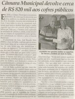 Câmara Municipal devolve cerca de R$ 820 mil aos cofres públicos. Jornal Correio da Cidade. Conselheiro Lafaiete, 09 jan. 2015, p. 4.
