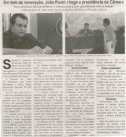 Em tom de renovação, João Paulo chega a presidência da Câmara: novo presidente fala em melhorar a comunicação e quer aproximação com sociedade: Câmara quer de volta teatro municipal... . Correio de Minas. Conselheiro Lafaiete, 18 dez. 2014, p. 3.