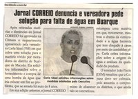 Jornal Correio denuncia e vereadora pede solução para falta de água em Buarque. Jornal Correio da Cidade, Conselheiro Lafaiete, 17 mar. 2018 a 23 mar. 2018, 1413ª ed., Caderno Política , p. 6. 