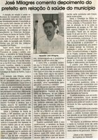 José Milagres comenta depoimento do prefeito em relação à saúde do município. Jornal Correio da Cidade, Conselheiro Lafaiete, 16 jun. 2012, p. 02.